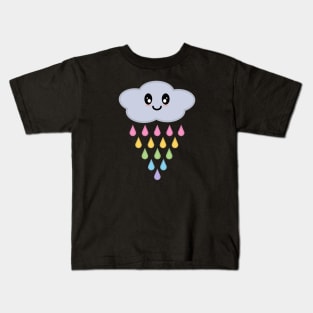 Kawaii Cute Raining Rainbow Rain Cloud in Black Kids T-Shirt